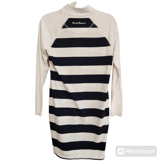 Tommy Bahama Quarter Zip Striped Dress Long Sleeve Moc Neck, sz S - Picture 2 of 9